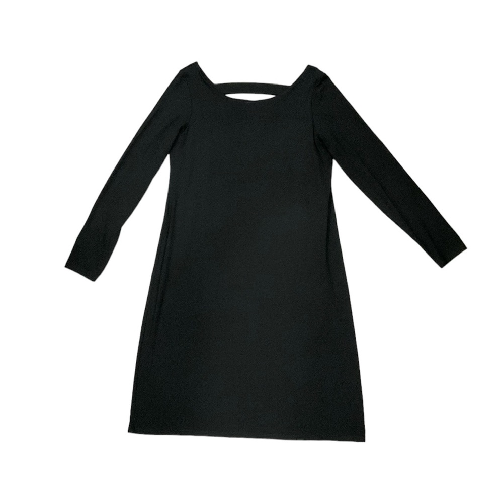 Eileen Fisher Shift Dress Black Ballet Neck Cut-Out Back Classic LBD  Si… - Picture 4 of 16